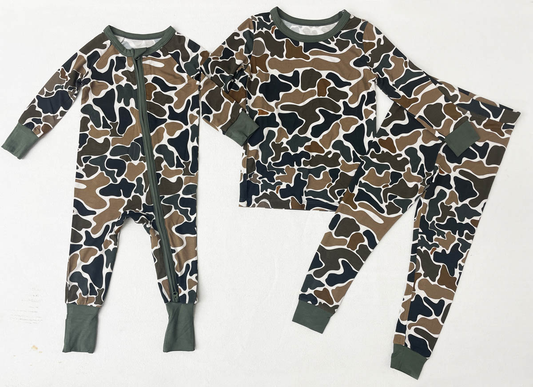 RTS NO MOQ Army Green Camouflage Pajamas and Climbing Suit Bamboo