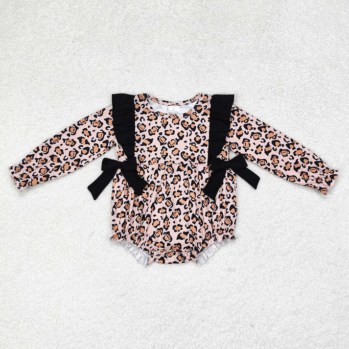 RTS NO MOQ Baby Girls Leopard Bows Sibling Rompers Clothes Sets Leopard print long-sleeved trousers and romper