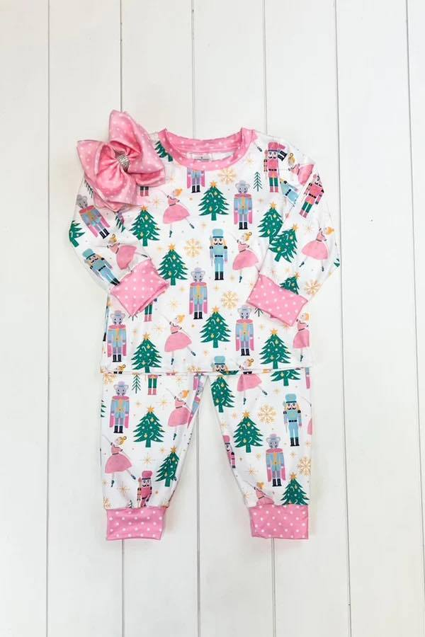 RTS no moq Christmas tree figurine girl's pajamas long sleeves and long pants