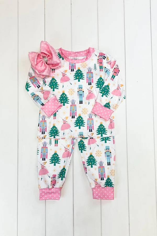 RTS no moq Christmas tree figurine girl's pajamas long sleeves and long pants