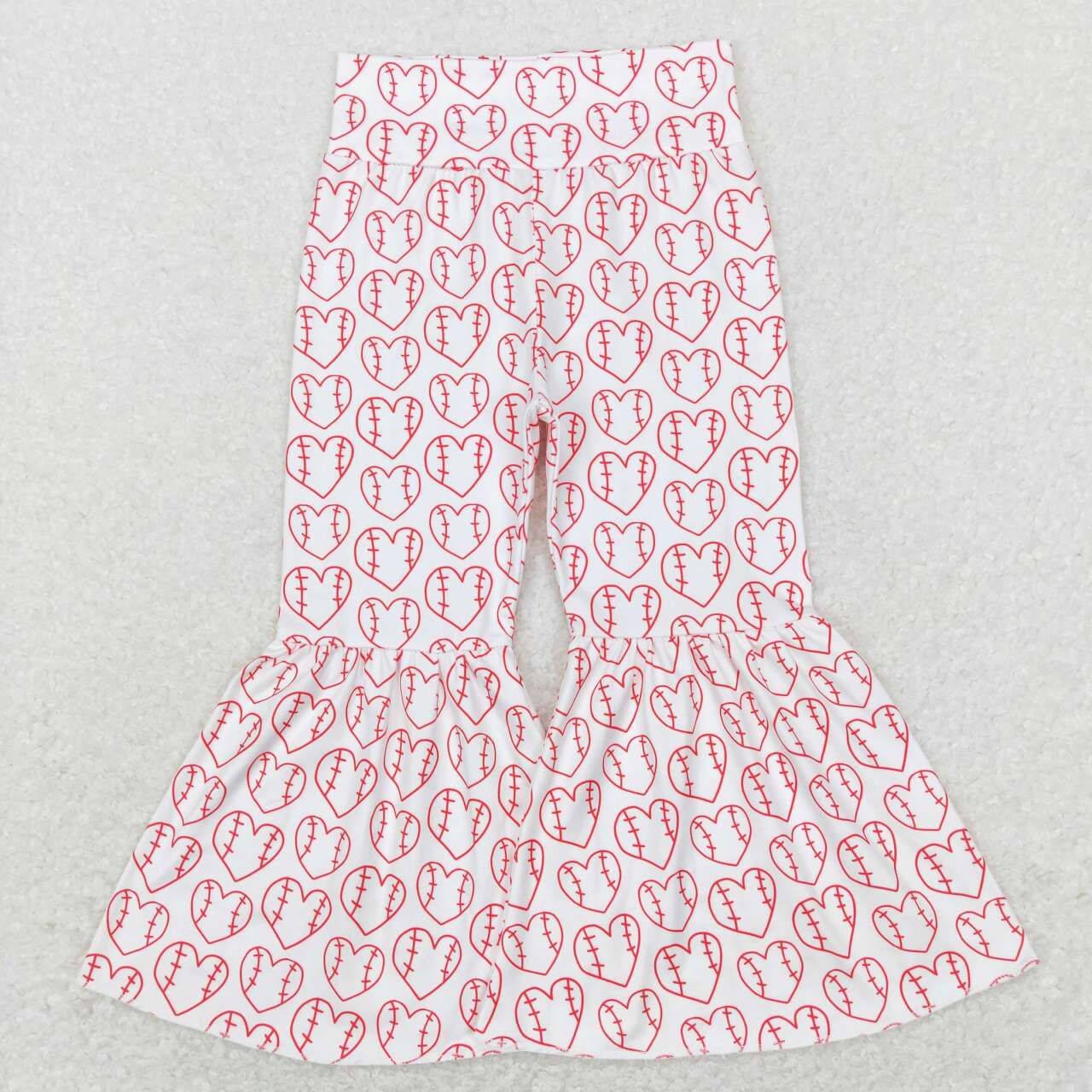 P0404 Heart Pattern White Flare Pants
