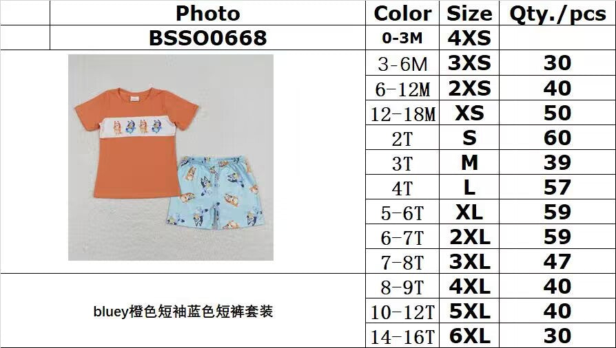 BSSO0668 bluey orange short sleeve blue shorts suit