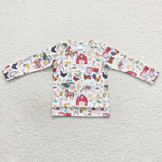 BT0304 Farm Animals Red House White Long Sleeve Top