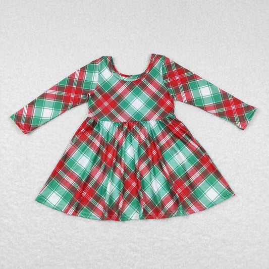 GLD0462 Red and green plaid long sleeve dress