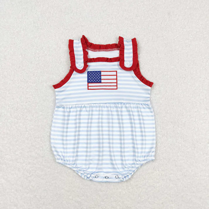 RTS Baby Girls Flag 4th Of July Sibling Rompers Clothes Sets