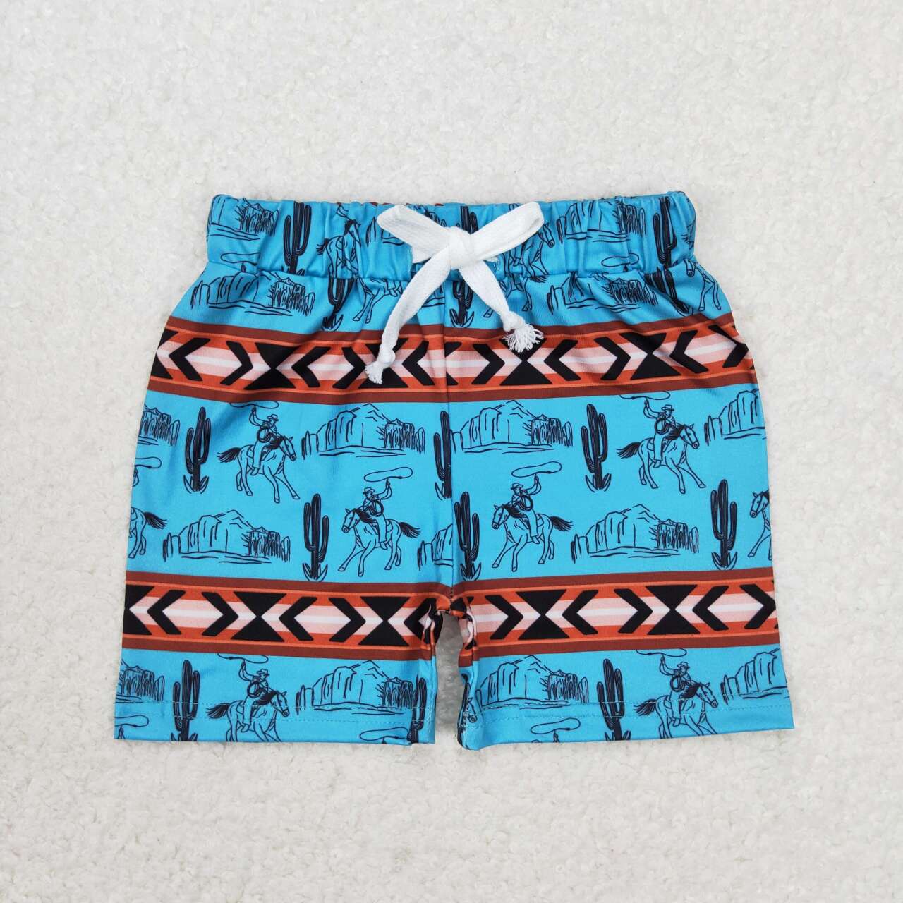 RTS NO MOQ SS0207 Geometric Horseback Riding Cactus Blue Brown Shorts