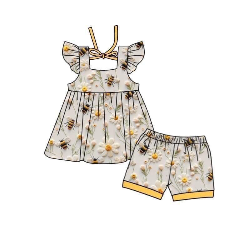 custom moq 5 eta 6-7weeks Bee short-sleeved shorts yellow suit Bee Yellow Suit