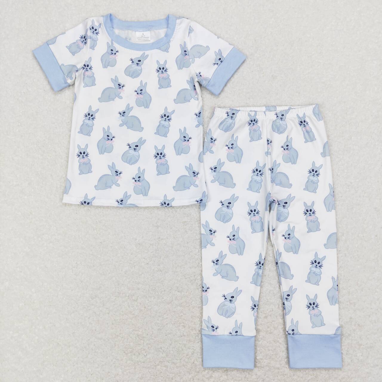 BSPO0237 Rabbit light blue trimmed white short-sleeved trousers suit