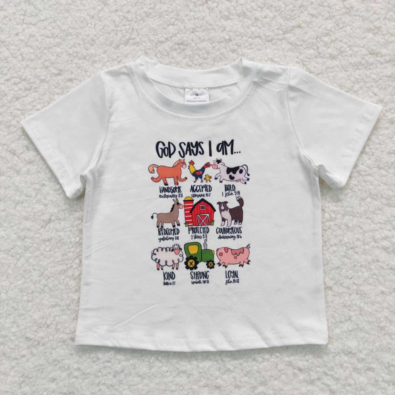 BT0373 god says farm animals red house short sleeve top