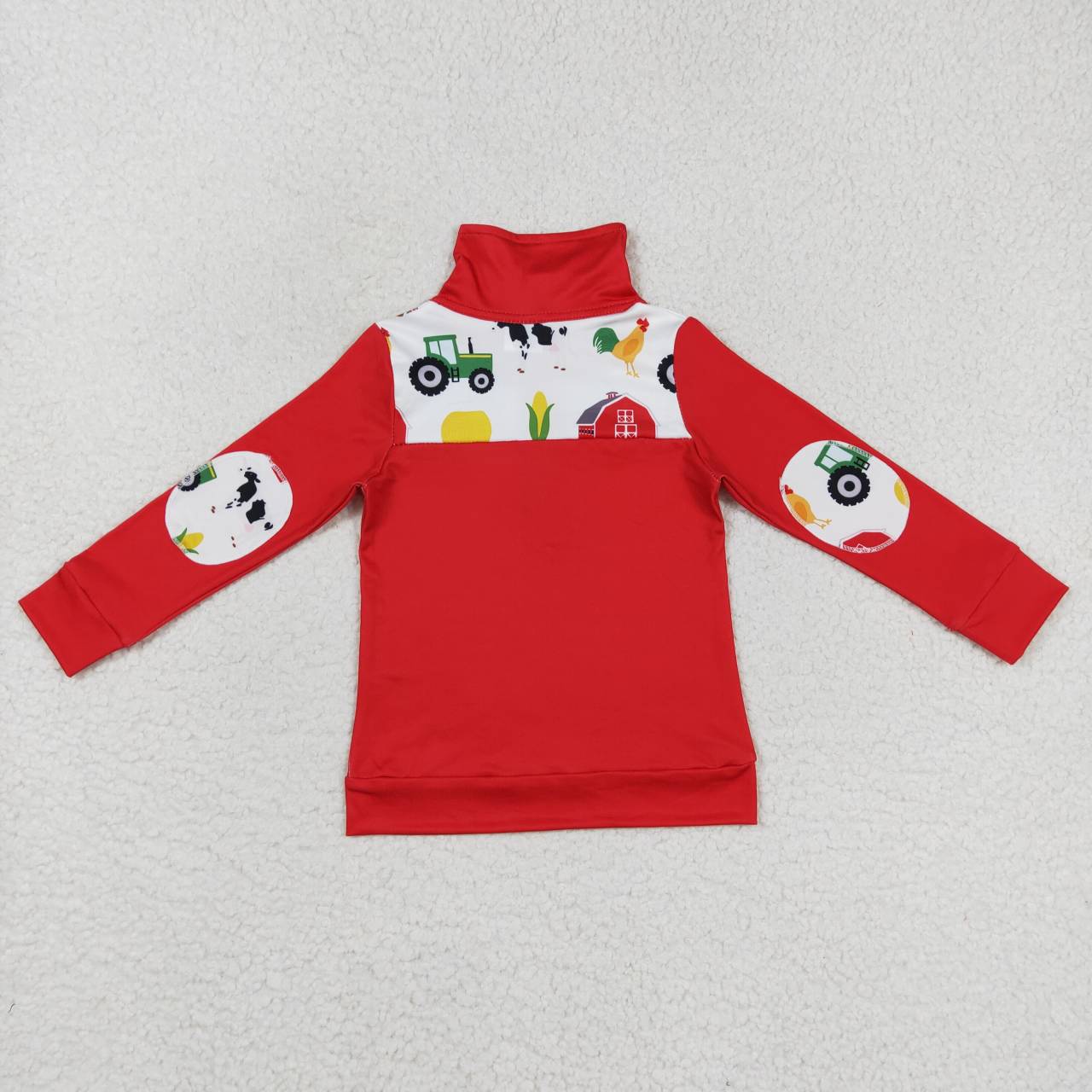 RTS NO MOQ ETA 5/7days Arrived BT0347 Boys Farm Animals Red House Tractor Corn Zip Long Sleeve Top