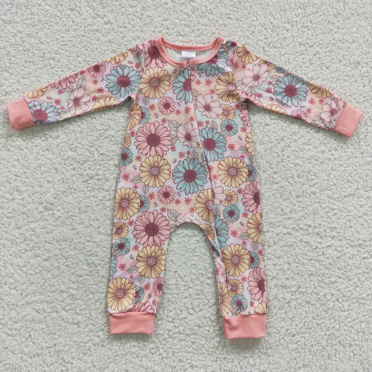 LR0301 Floral Zip Long Sleeve Bodysuit