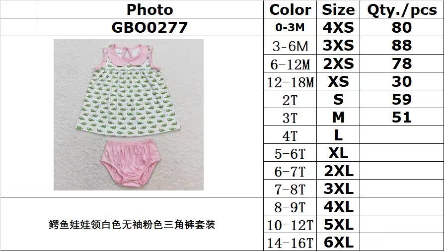 GBO0277 Crocodile doll collar white sleeveless pink briefs set