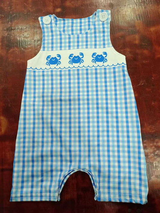 custom moq 5 eta 4-6weeks mix size baby boys clothes crab blue vest summer Romper