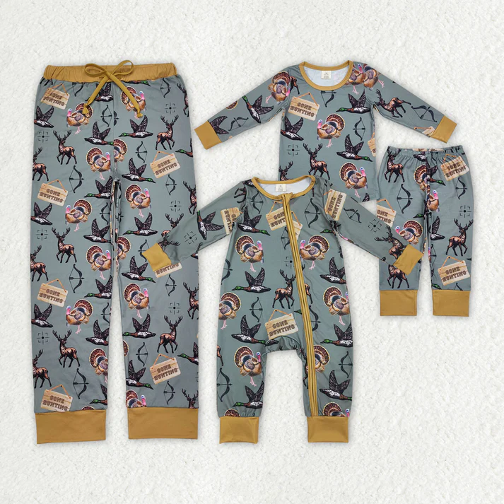 RTS NO MOQ Baby boy clothes Hunting duck long sleeve sets and romper and adult man pants