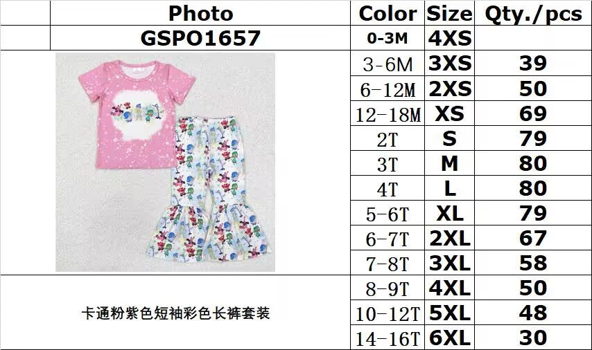 RTS NO MOQ ETA 5/7days GSPO1657 Cartoon pink and purple short-sleeved colorful trousers set