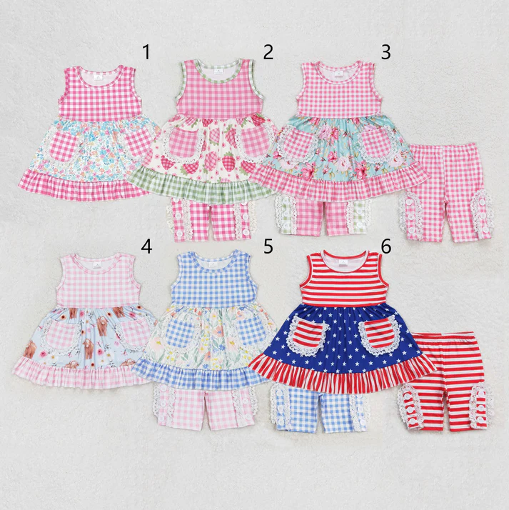 RTS NO MOQ girls short-sleeved shorts suit & short-sleeved set
