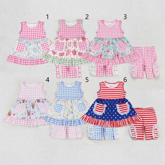 RTS NO MOQ girls short-sleeved shorts suit & short-sleeved set