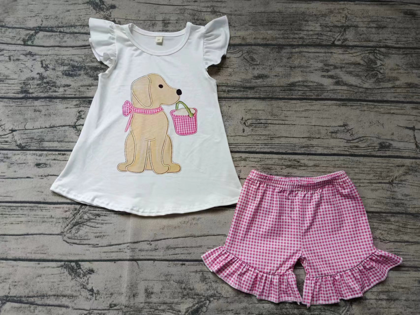custom moq 5 eta 4-6weeks summer team baby girls clothes dog short sleeve pink shorts sets