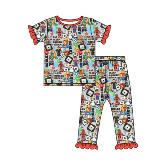 Deadline: February 9th custom no moq Summer girls short sleeve long pants pajamas set