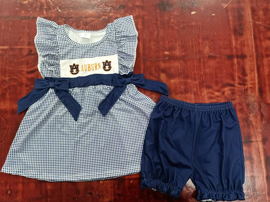 custom moq 5 eta 4-6weeks summer baby girls clothes team navy blue flying sleeve shorts sets