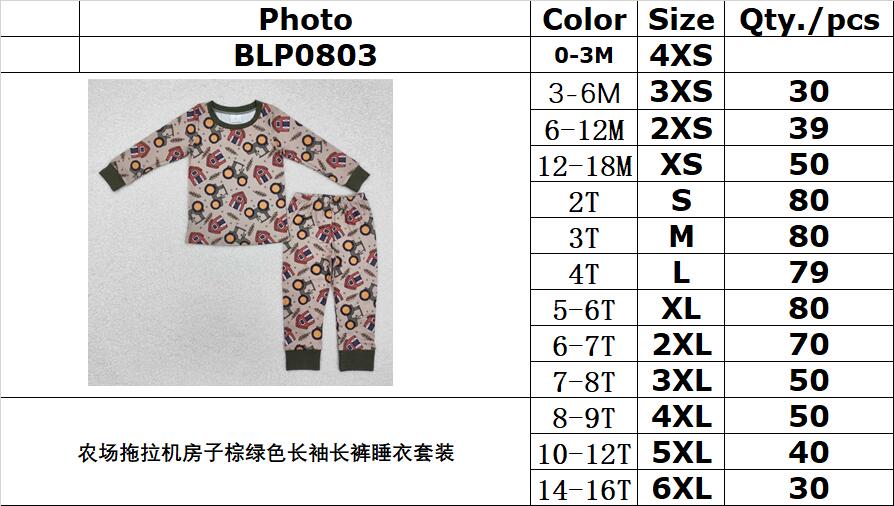 RTS NO MOQ ETA 5/7days Arrived BLP0803 Farm tractor house brown and green long-sleeved long pants pajama set
