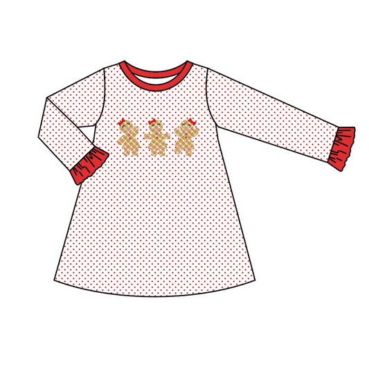 Deadline September 23  custom no moq  eta 6-7weeks Red Polka Dot Biscuit Bear Pattern Long Sleeve Dress