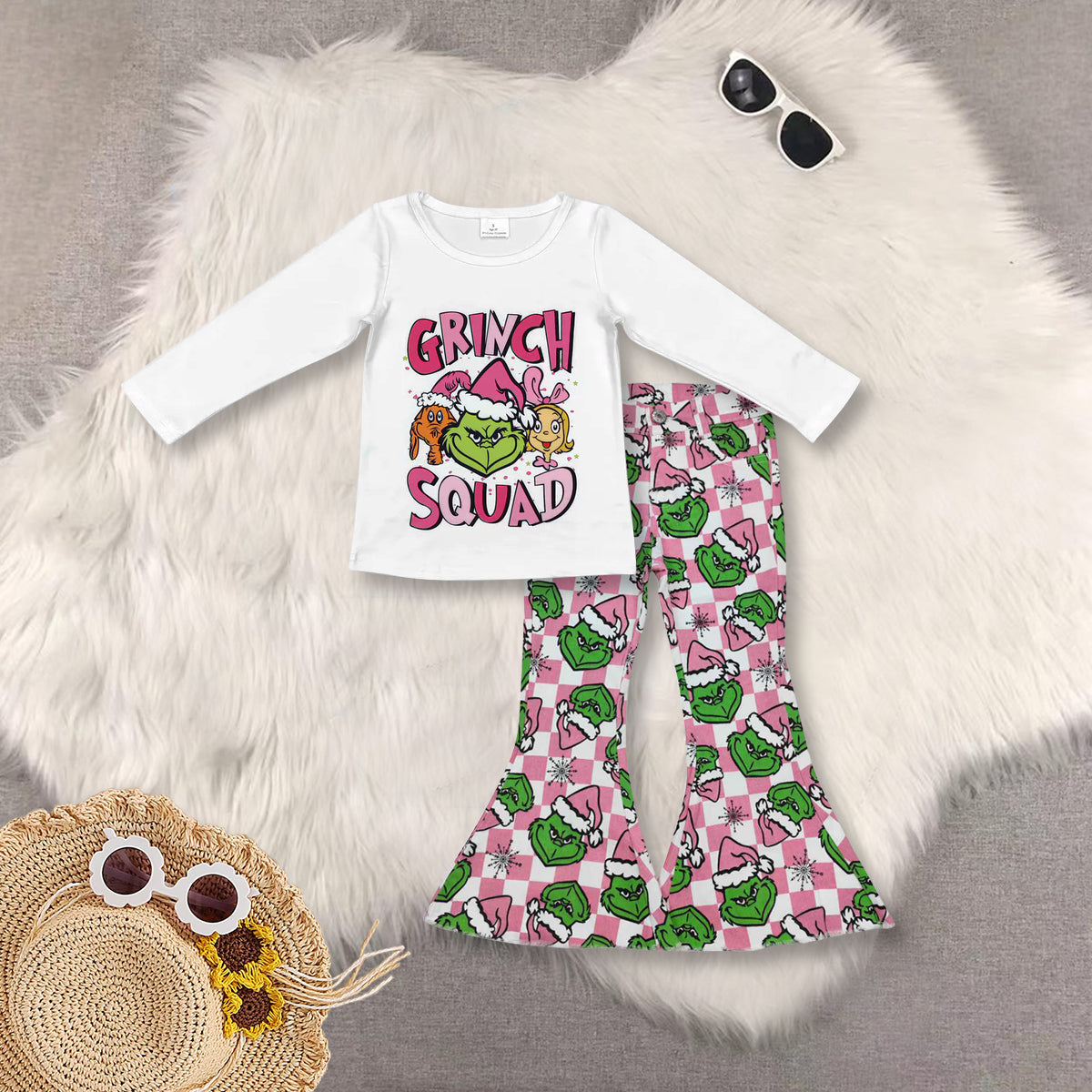 RTS NO MOQ Sibling baby girl clothes Christmas long-sleeved top jeans pants sets and top and jeans pants