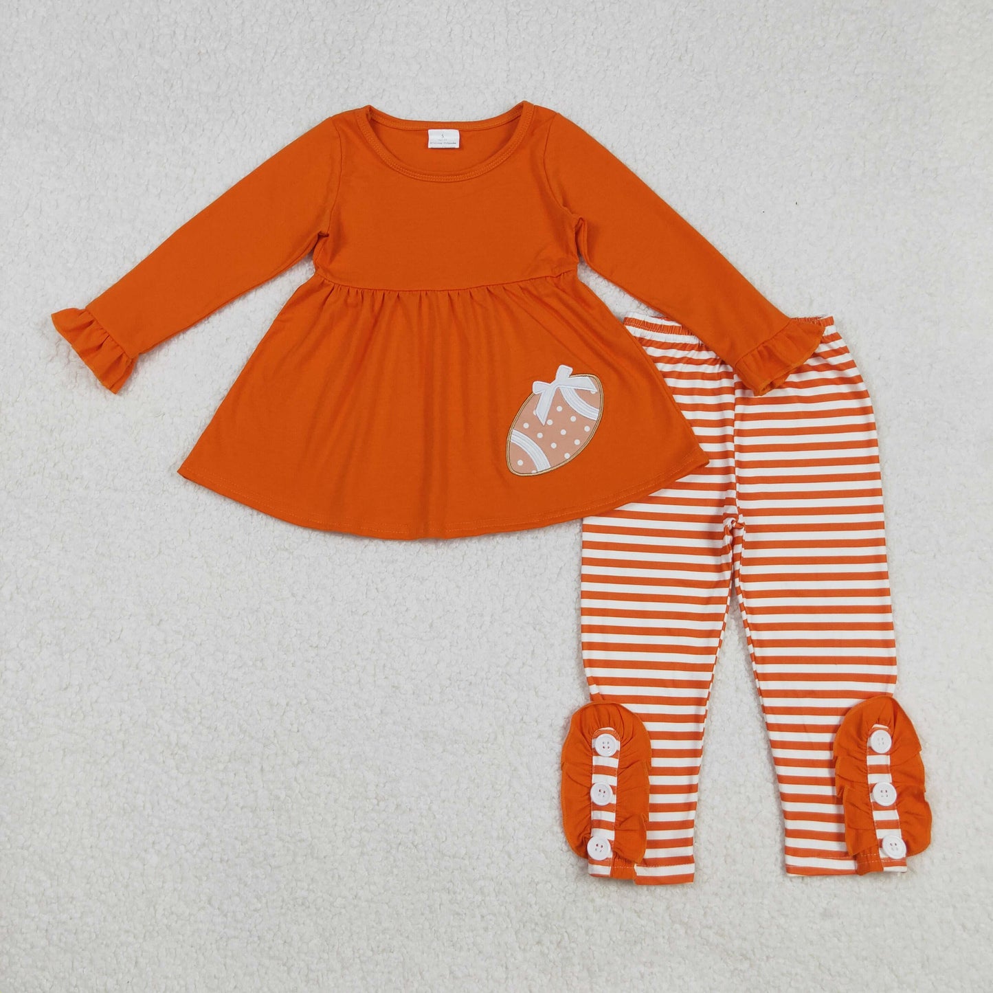 RTS NO MOQ（In Stock) GLP1588 Embroidered polka dot rugby solid orange long-sleeved striped trouser suit