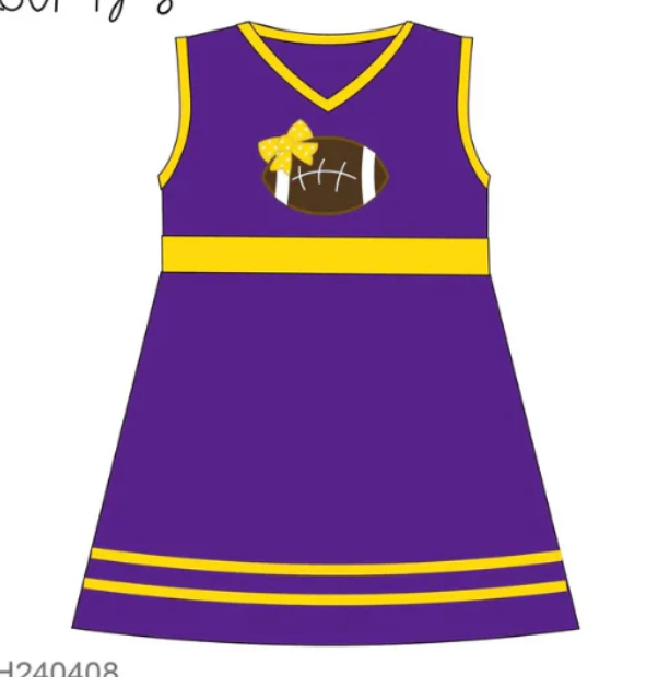 PRE ORDER Deadline July 30 custom no moq Children's boutique clothing  girls soprts team Long-sleeved summer dress purple dress