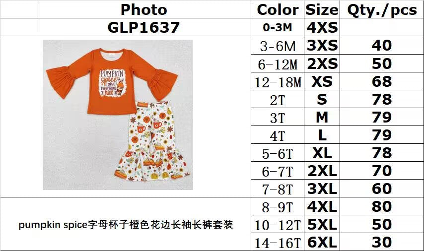 RTS NO MOQ ETA 5/7days GLP1637 Pumpkin spice letter cup orange lace long-sleeved trousers suit