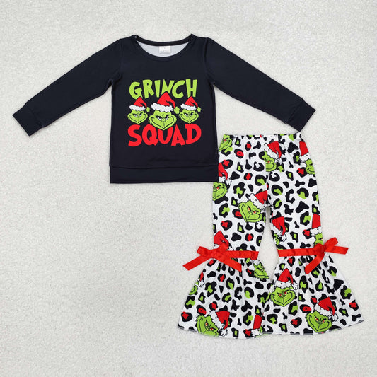 RTS NO MOQ ETA 5/7days Arrived GLP1915 Grinch leopard print black long-sleeved white trousers set