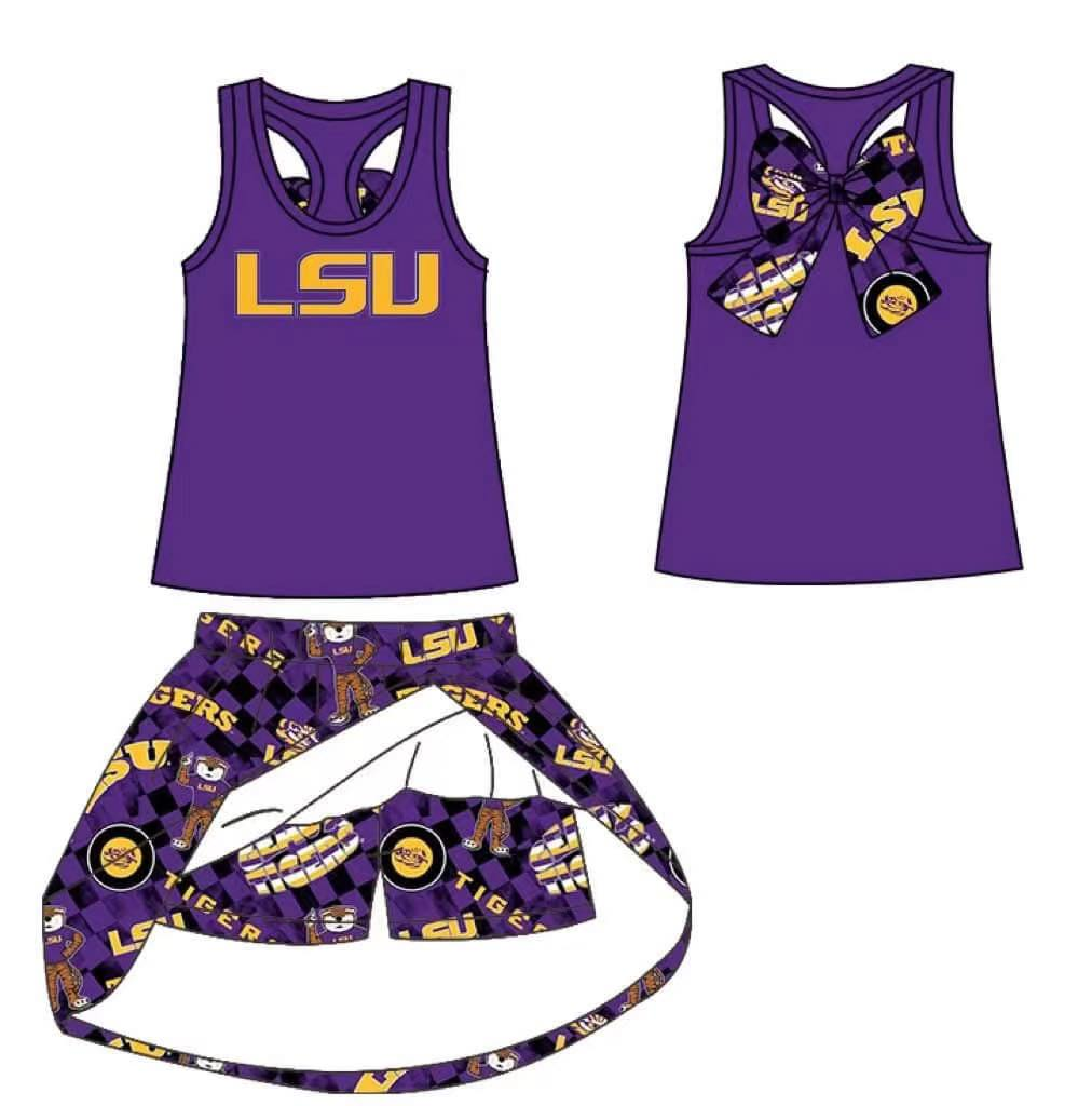 custom moq 3 eta 6-7weeks team summer baby girls clothes purple sleeveless shorts skirts sets-25.5.6