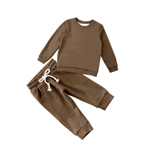 custom moq 3 cotton fabric eta 7-8weeks Brown long sleeve trousers suit