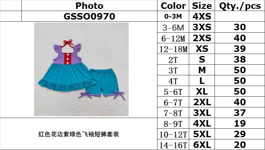 GSSO0970 Red lace purple green flying sleeve shorts suit