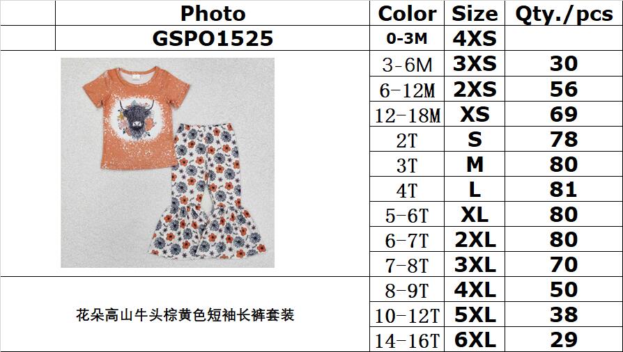 RTS NO MOQ ETA 5/7days Arrived GSPO1525 Flower alpine bull head brown short-sleeved trousers set