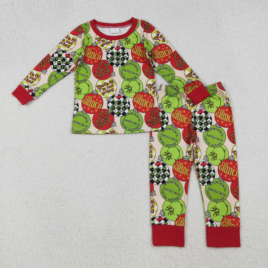 RTS NO MOQ（In Stock) 12/18m-7/8t BLP1282 Christmas Cartoon lamp ball beige long-sleeved trousers pajama suit