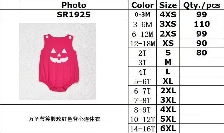 RTS no moq SR1925 Halloween embroidery smiley face rose red vest jumpsuit