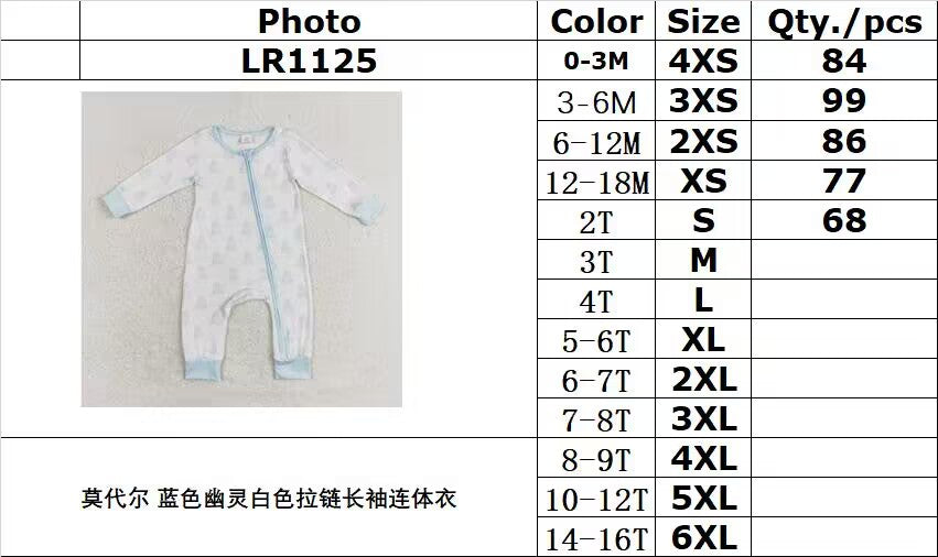 bamboo rts no moq LR1125 Modal blue ghost white zipper long sleeve jumpsuit