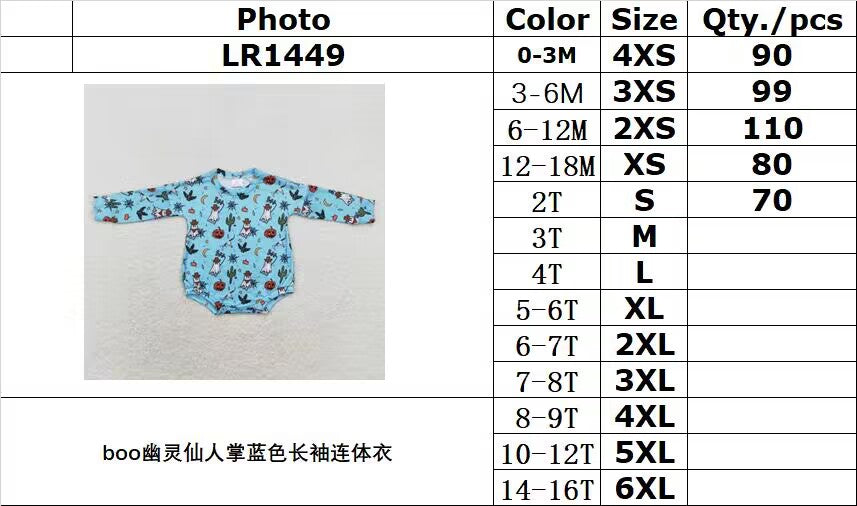 rts no moq LR1449 boo ghost cactus blue long-sleeved jumpsuit