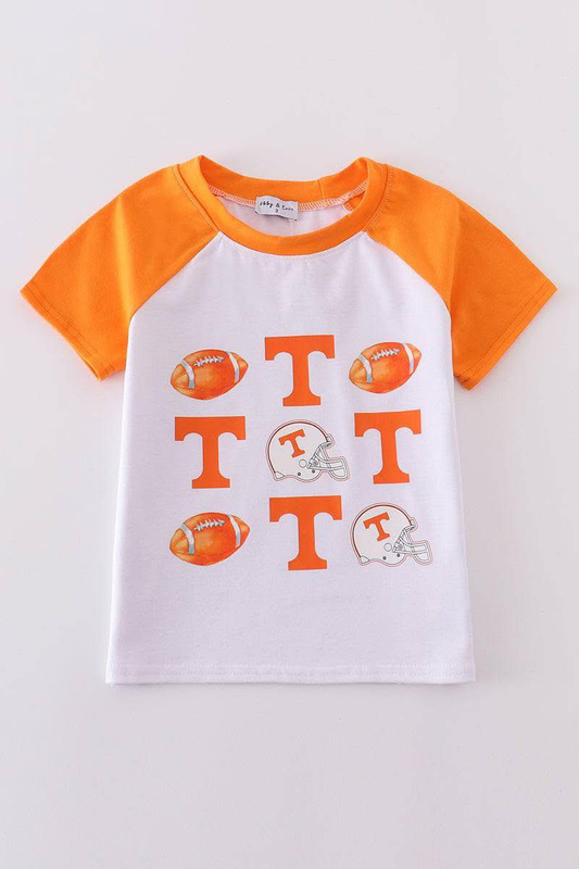 custom moq 3 eta 6-8weeks baby boy clothes school colors are orange pullover short sleeve top