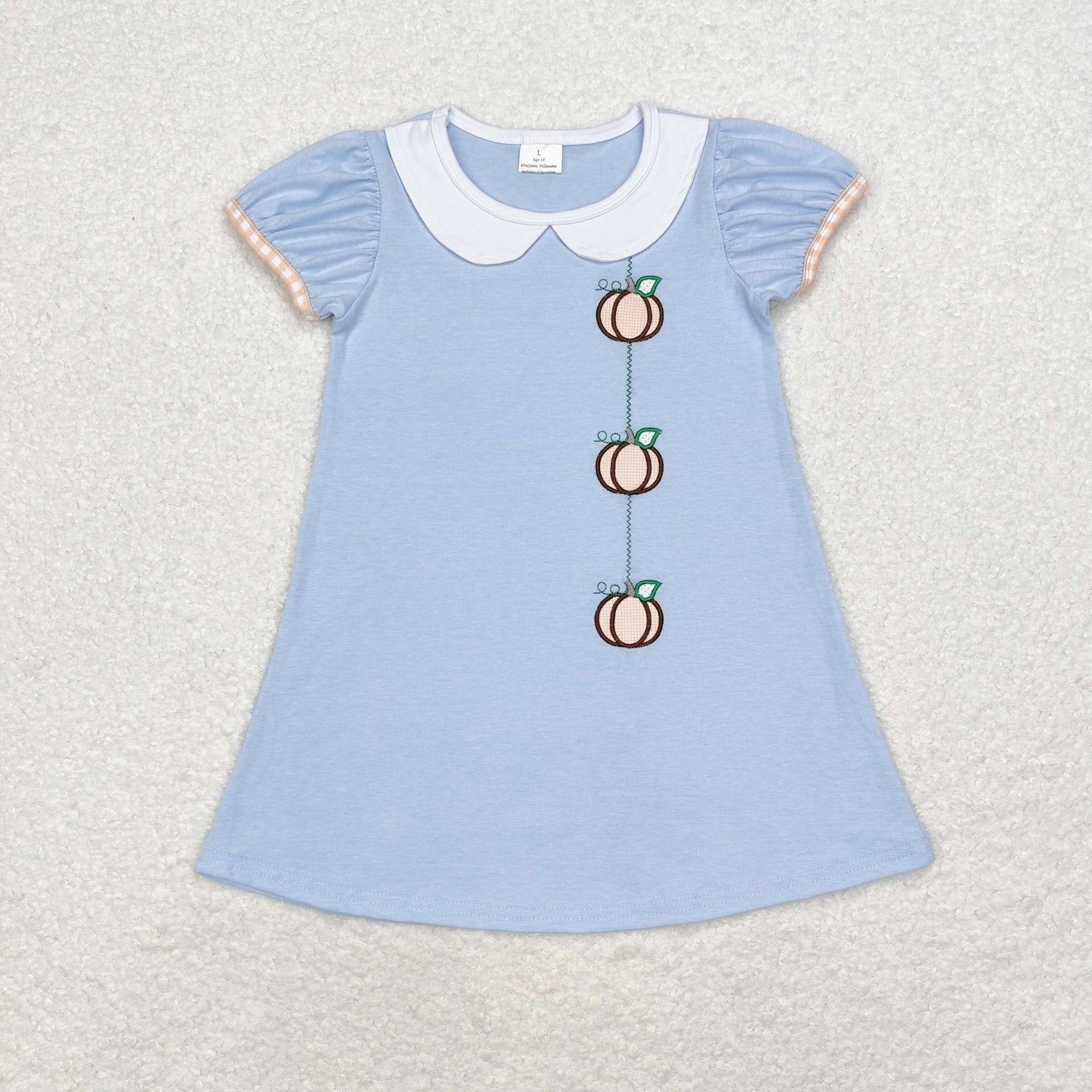 rts no moq GSD1257 Embroidered pumpkin doll collar blue short sleeve dress