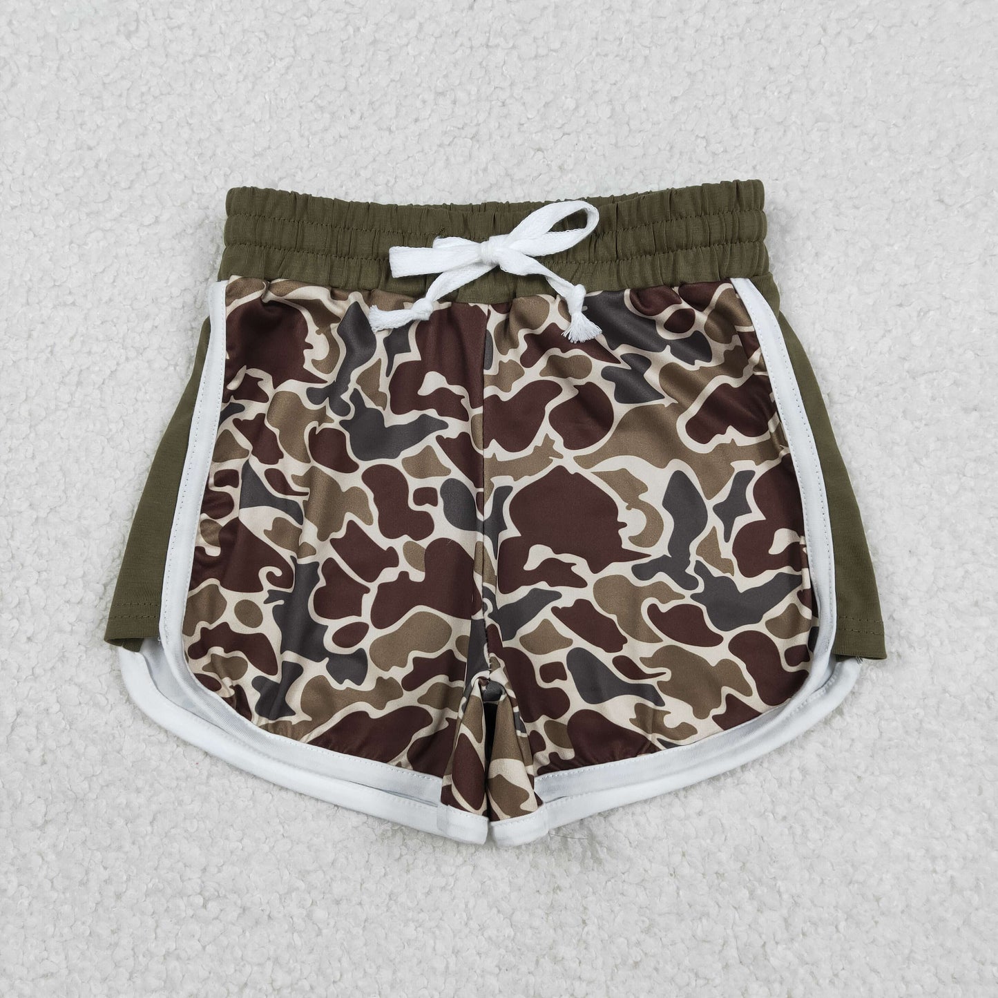 RTS NO MOQ（In Stock) Brown-Green Camouflage Lace-up Shorts