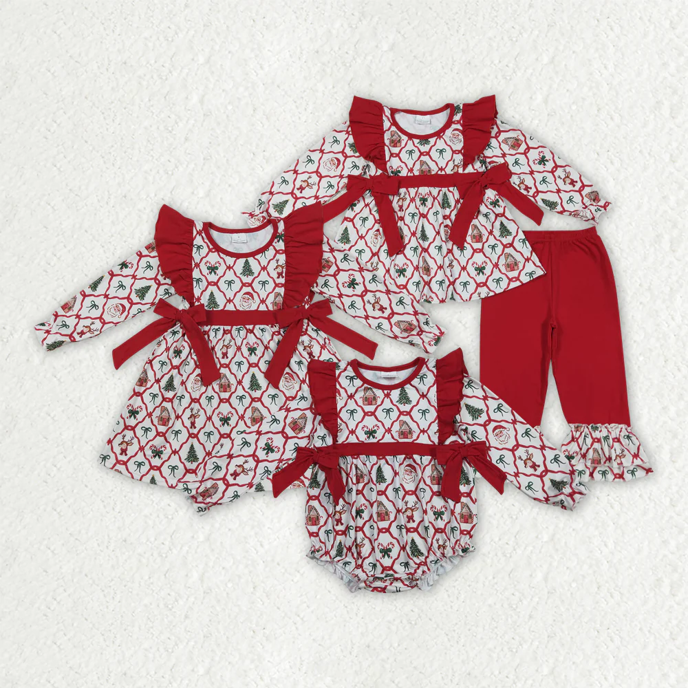 RTS Sibling baby girls clothes Christmas long Sleeve pants sets and dress and rompers