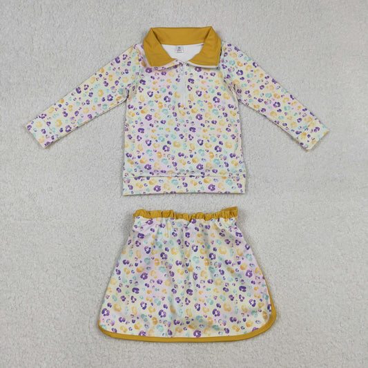 RTS NO MOQ（In Stock ) Carnival Colorful Leopard Print Zipper Long-Sleeved Skirt Yoga Set