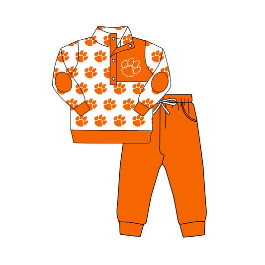 Custom moq 3 eat about 6-8 weeks team baby boys clothes paw orange Long Sleeve pants Suit