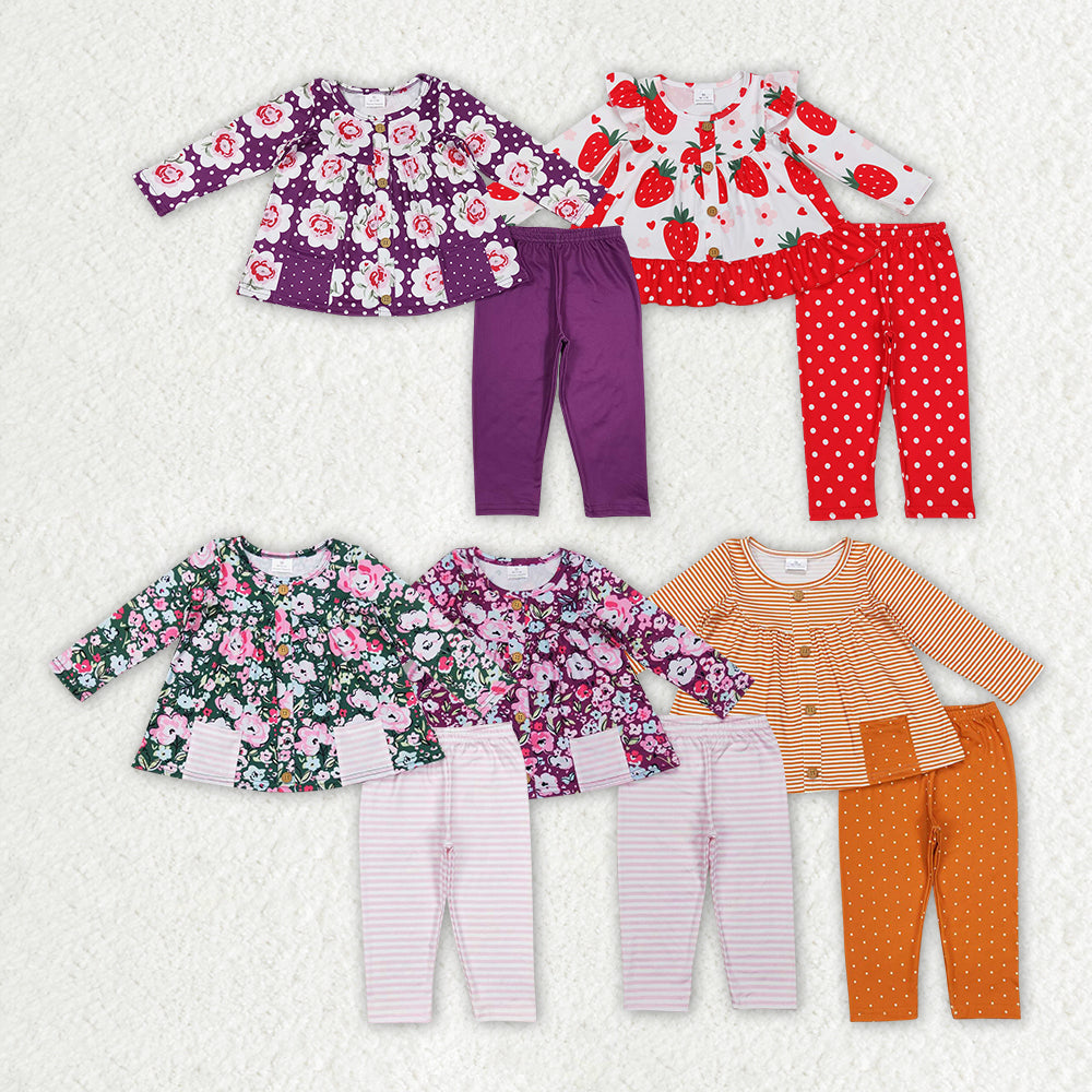 RTS NO MOQ Green long-sleeved pink and white striped trouser suit with flower pockets