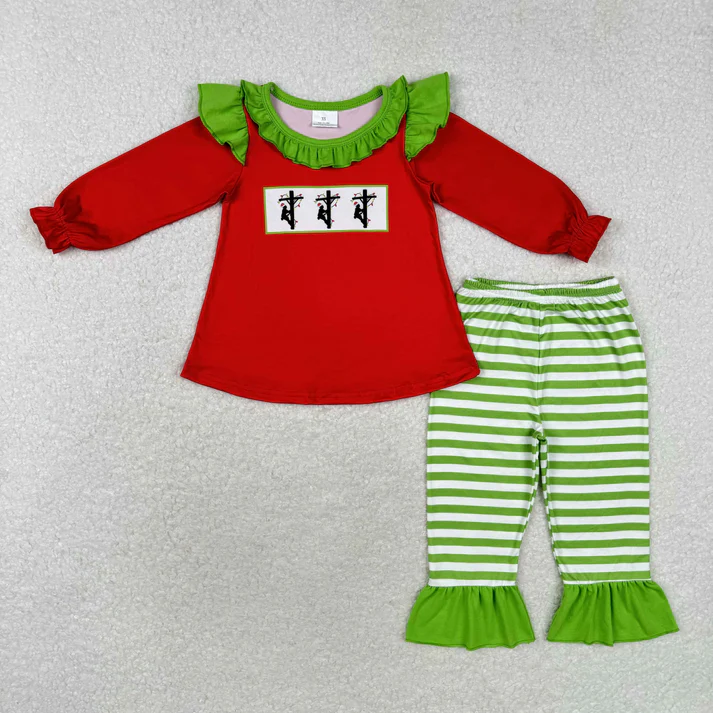 RTS NO MOQ Sibling baby girl clothes Christmas bow long sleeve pants Sets