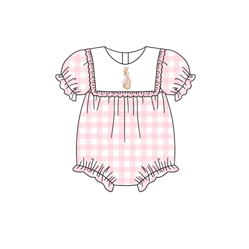 Deadline: February 8 Summer Bunny Pink Plaid Easter Romper