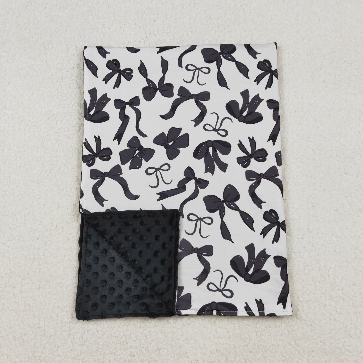 RTS NO MOQ（In Stock) BL0217 Beige Black Bow Pattern Baby Blanket