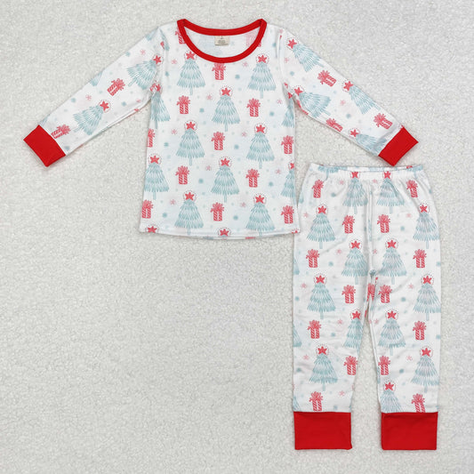 BAMBOO RTS NO MOQ ETA 5/7days arrived BLP0818 Modal Christmas tree gift red and white long-sleeved trousers pajama set